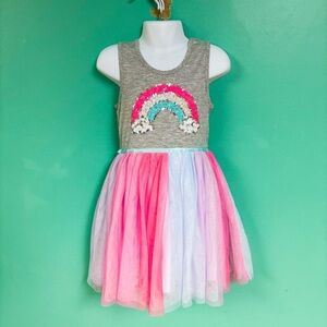 Chenault Girl Gray & Rainbow Tulle Skirt Sequin Dress Girls Size 5